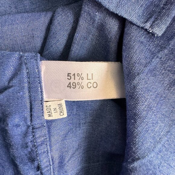 Atelier Munro Linen Blend Long Sleeve Dress Shirt Blue - Picture 5 of 7